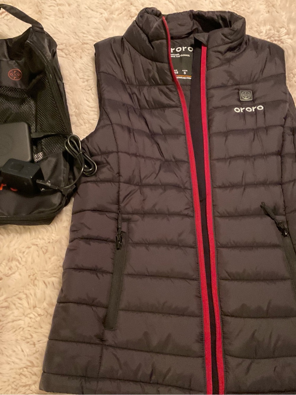 Ororo Women's Heated Quilted Vest - Black with Red Trim